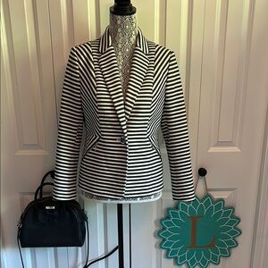 White and Blue Tailored Blazer Suit Jacket